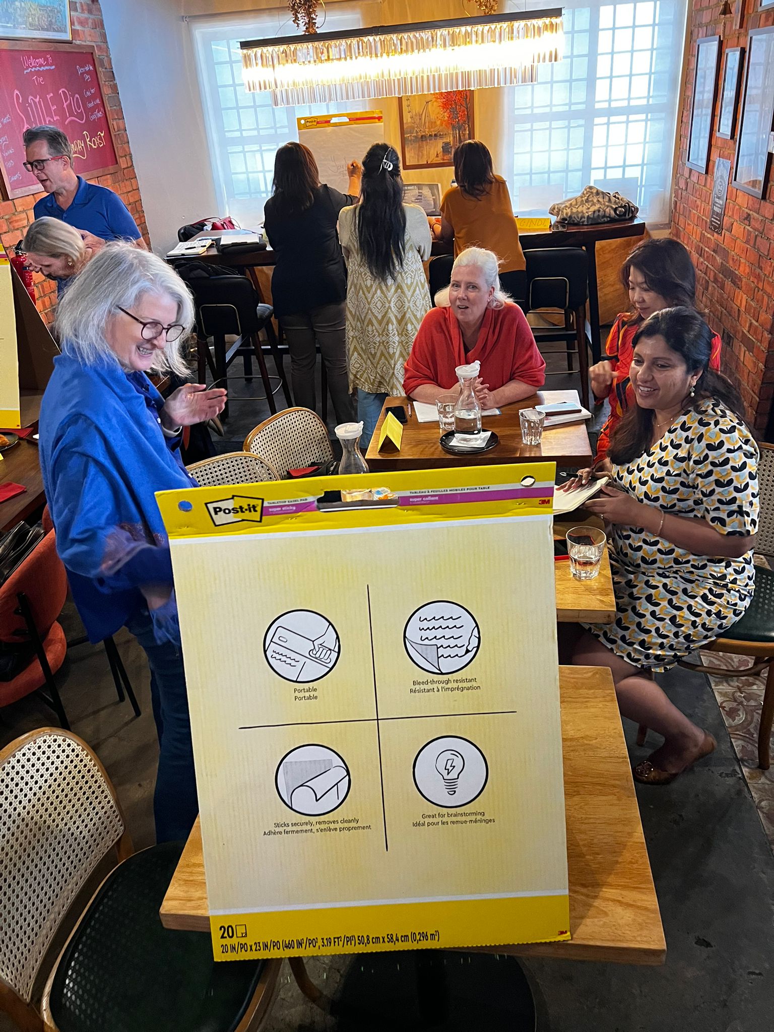 Participants brainstorming around a workshop board