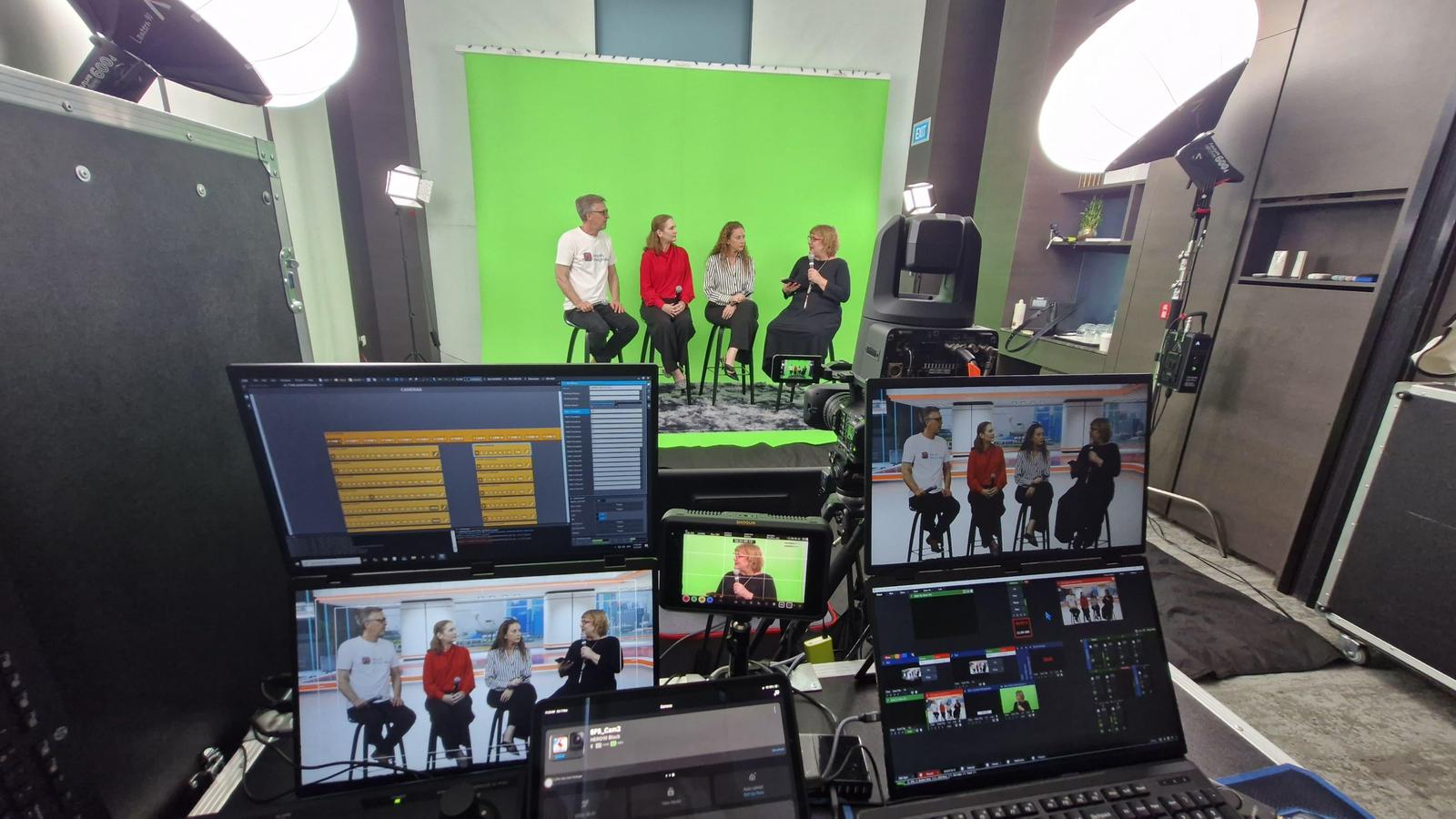 Andrea Edwards taking part in a filmed leadership discussion